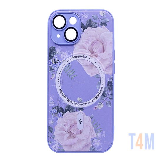 Flower Design Magnetic Case for Apple iPhone 13 Purple